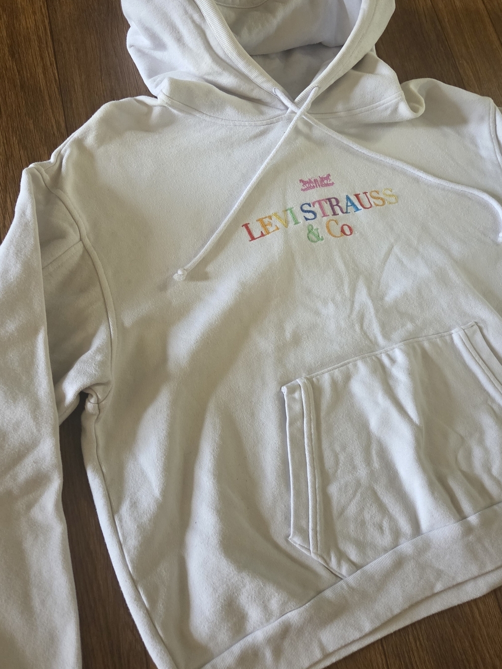 Levi Strauss & Co. White Hoodie with Rainbow Logo